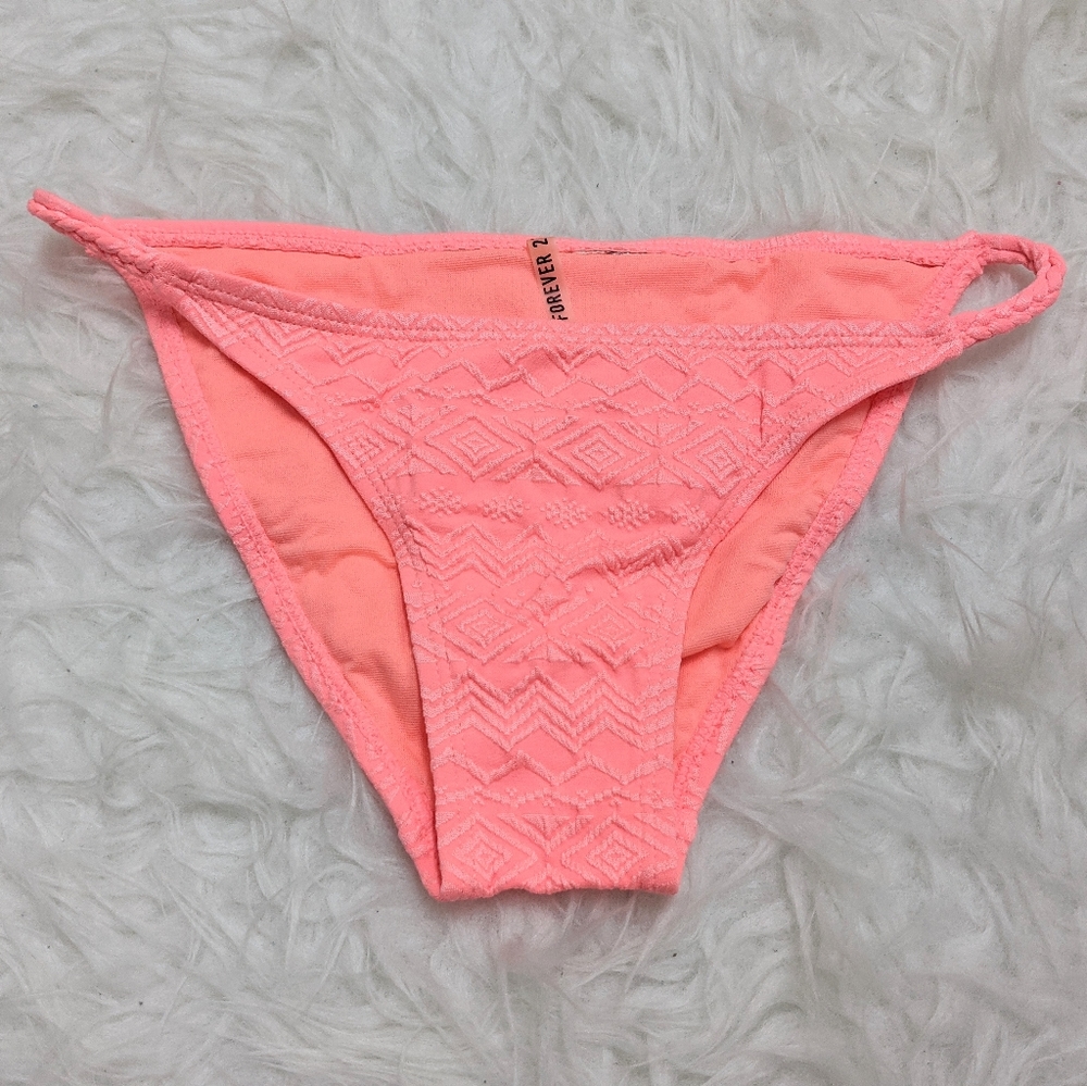 Neon Coral Geometric Bikini Bottom